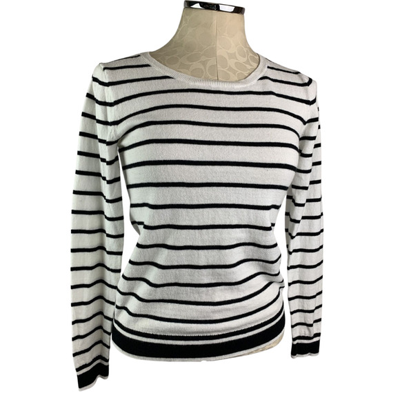 J.CREW Sweaters - XXS J.Crew Mercantile Long Sleeve Fine Knit Sweater Women's White Black Stripes